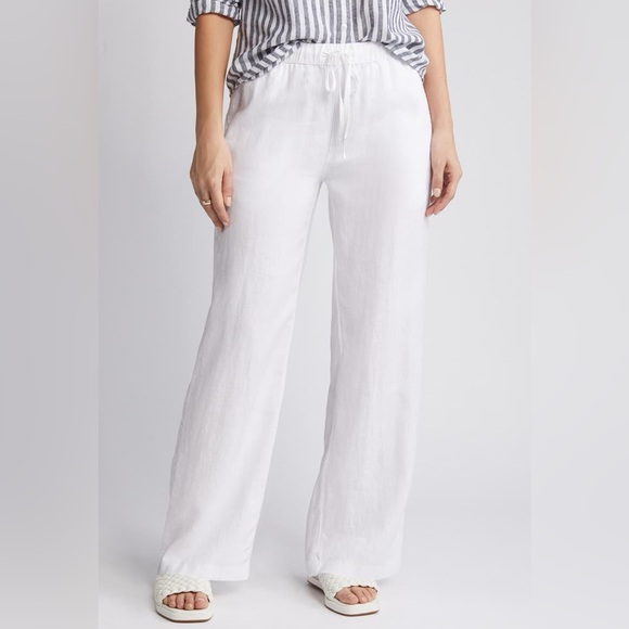 Caslon White Relaxed Linen Blend Drawstring Waist Pants Wide Leg Resortwear Sz M - Picture 2 of 14